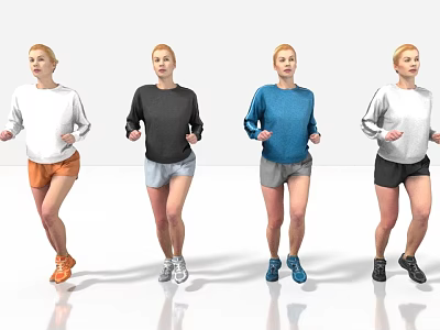 Women Running in Different Colored Tops and Shorts on White Background 3d model
