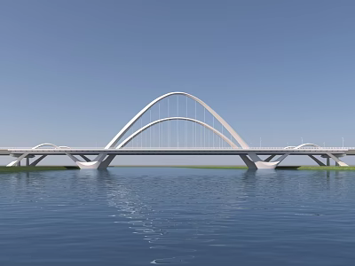 Modern Arched Bridge Over Calm Water With Scenic Reflection And Clear Blue Sky 3d model