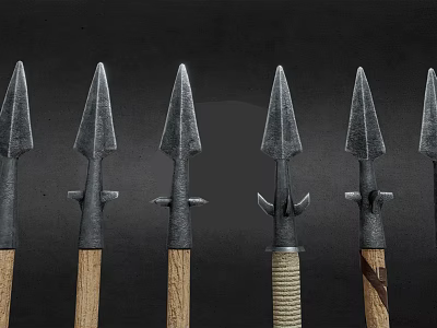 Medieval Weapon Arrows Featuring Metal Arrowheads and Wooden Wrapped Shafts Display Collection 3d model