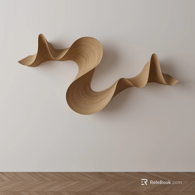 Wooden Curved Wavy Wall Decor For Modern Light Colored Wall 3d model