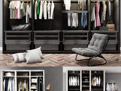 Modern Wardrobe Interior Design With Clothing Storage Drawers And Hanging Compartments 3d model