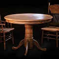 Traditional Rustic Wooden Round Dining Table Set With Carved Chairs