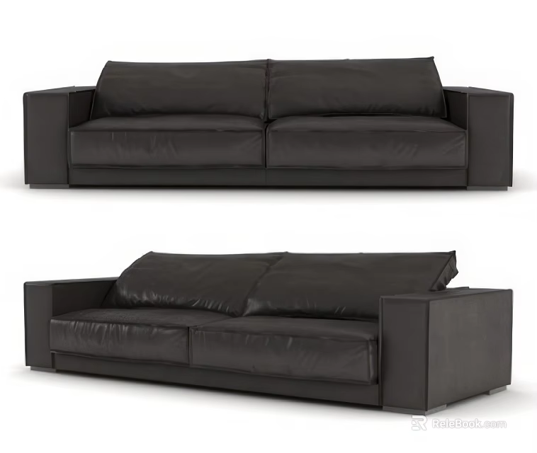 Modern Black Leather Two Seater Sofa With Sleek Design And Comfortable Cushions 3d model