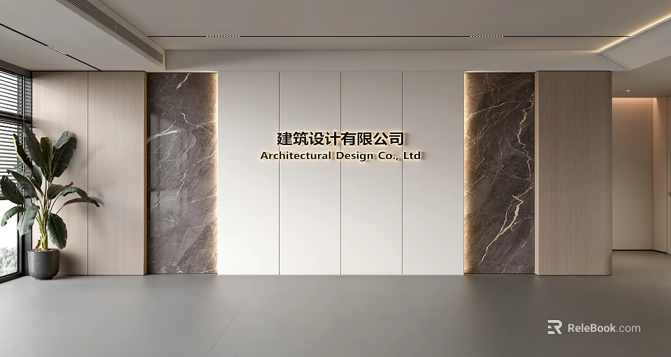 Modern Office Background Wall With Marble Accents And White Panels For Company Name 3d model 