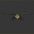 Green Dragonfly With Yellow Transparent Spread Wings And Green Body On Dark Background 3d model