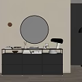 Modern Console Cabinet With Drawers Round Mirror Decorative Items And Floor Lamp
