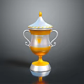 Silver And Yellow Decorative Household Trophy With Curved Handles And Spire Top