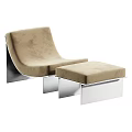Sleek Modern Lounge Chair With Beige Fabric Metal Frame Ottoman And Color Options