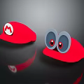 Red Hats With White M Logo And Big Eyes Design On Black Background