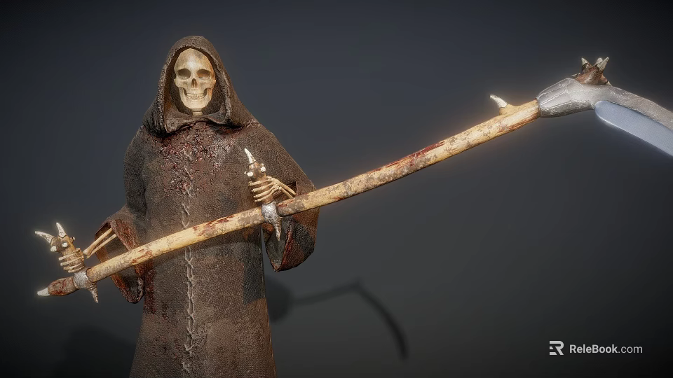 Game Movie Character Skeleton In Hooded Cloak With Bloodied Spear And Chains 3d model 