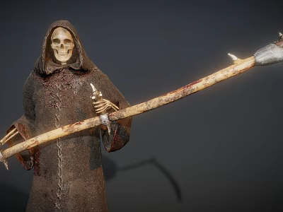 Game Movie Character Skeleton In Hooded Cloak With Bloodied Spear And Chains 3d model