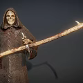 Game Movie Character Skeleton In Hooded Cloak With Bloodied Spear And Chains