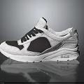 Stylish Gray And White Sneakers With Black Laces And Silver Side Accents