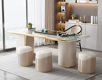 Modern Light Luxury Marble Tea Table and Chair Combination Tea Table Rock Plate Tea Table Tea Table Tea Tray Tea Set Backrest Chair Sofa Stool 3d model