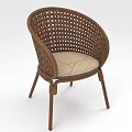 Modern Brown Wicker Leisure Chair With Beige Cushion And Wooden Legs