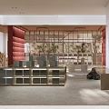 Stylish Modern Retail Store Interior With Open Display Shelves And Red Accent Walls