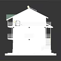 Cartoon Style House Scene With Green Roof Balconies Yellow Elements And White Walls