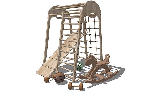 Modern Amusement Equipment Solid Wood Children's Sports Entertainment Equipment Rocking Chair Trojan Horse Basketball Climbing Equipment 3d model