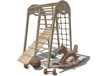 Modern Amusement Equipment Solid Wood Children's Sports Entertainment Equipment Rocking Chair Trojan Horse Basketball Climbing Equipment 3d model