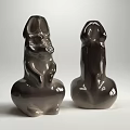 Two Piece Dark Gray Ceramic Rabbit Shaped Decorative Ornament Set With Smooth Glossy Surface 3d model