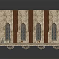 Gothic Architectural Model Interior With Stone Walls Arched Windows And Wooden Beams