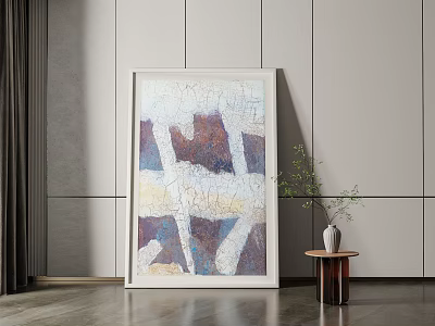 Abstract Painting Decor In Minimalist Living Room With Vase And Green Plant 3d model