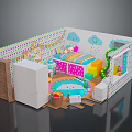 Colorful Kids Room Interior With Circular Play Mat Bed And Cloud Decor