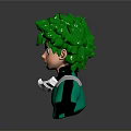 Vibrant Green Haired Cartoon Character Bust With Green Eyes And White Collar