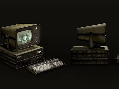 Old Vintage Computer System With Monitor Keyboard And Retro Design 3d model