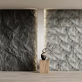 Modern Decorative Textured Background Wall With Dark Light Pattern And Wooden Base Vase