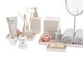 Cute Bathroom Essentials Set With Smiley Tooth Holders Hand Soap Dispenser And Towels