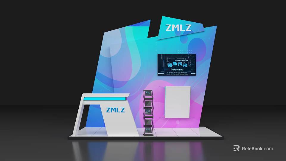 ZMLZ Modern Display Shelves With Digital Screen And Layered Exhibition Area 3d model 