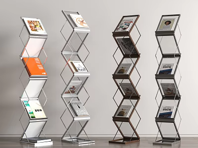Modern Multi Tier Metal Shelving Units for Magazine Storage with Contemporary Frame and Open Compartments 3d model