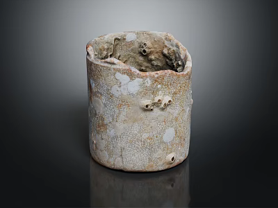 Handcrafted Ceramic Vessel Showcasing Textured Gray White Surface And Rustic Charm 3d model
