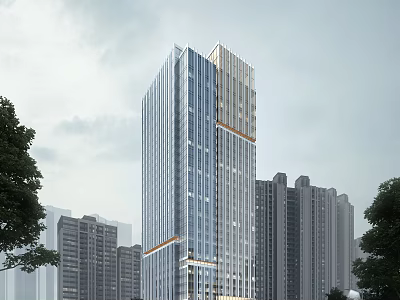 Modern High Rise Office Building With Glass Facade In Urban Skyline 3d model