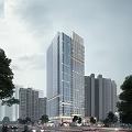 Modern High Rise Office Building With Glass Facade In Urban Skyline