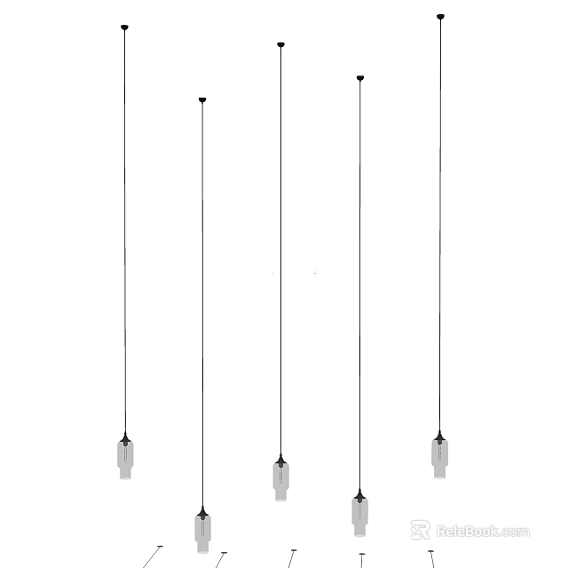 Modern Linear Pendant Lights With Sleek Metal Rods And Clear Glass Bulbs Design 3d model 