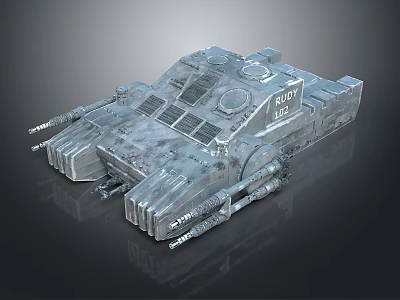 Cosmic Spacecraft Armored Design With Weapon Systems And Metal Surface 3d model