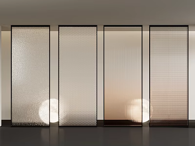 Modern Room Dividers With Various Textured Glass And Metal Frames For Interior Design 3d model
