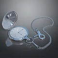 Elegant Vintage Silver Open Pocket Watch With Chain And Classic Dial