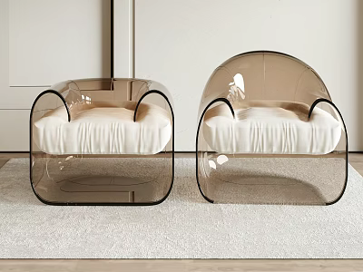 Modern Transparent Sofa Stools With Black Frame And Cream Cushion On White Carpet 3d model