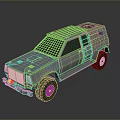 Rugged Off Road Vehicle with Metal Grille Roof Structure and Large Tires