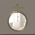 Gold Round Mirror With Ornate Frame In Interior Room With Window And Curtains 3d model
