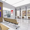 Modern Bank Lobby Interior With Service Counter Self-service Machines Sofas And Marble Floor