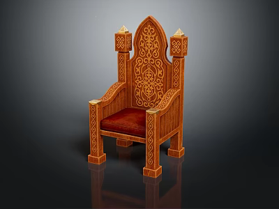Ornate Classical Wooden Armchair With Intricate Carvings Red Upholstered Seat And Elegant Design 3d model