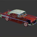 Vintage Red Classic Car With White Roof And Chrome Accents On Black Surface