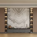 Modern TV Background Wall With Marble Texture Display Shelves LED Lighting And Decorative Items 3d model