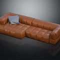 Modern Brown Leather Sectional Sofa With Gray Cushion And Stitched Details