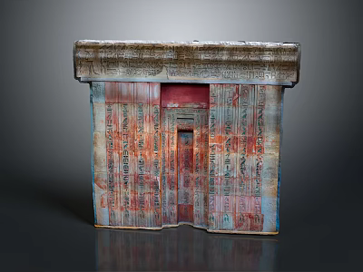 Egyptian Style Console Table And Side Cabinet With Colorful Hieroglyphic Patterns And Stone Top 3d model