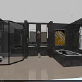 Hotel Guest Room Bathroom Modern Design With Glass Shower Enclosure Bathtub Vanity And Gray Tiles